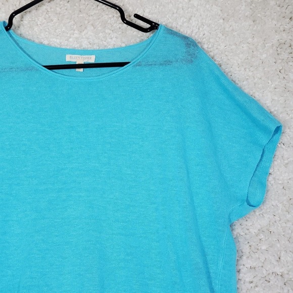 Eileen Fisher Women Linen Knit Top Size PS Short‎ Sleeve Hi-Low Hem Vacation - Picture 3 of 10